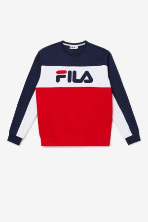 FILA Lesner Fleece Crew Tracksuits White / Red,Mens Clothing | CA.WNFKRA987